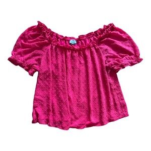 CeCe Hot Pink Swiss Dot Blouse 3X